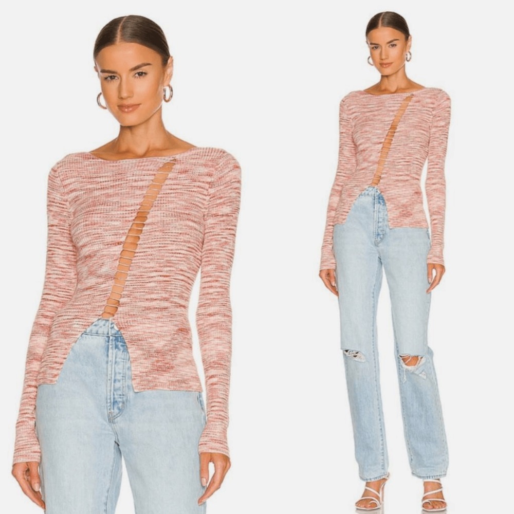 h:ours Poppy Spacedye Sweater Pink Marled Knit Crewneck Small